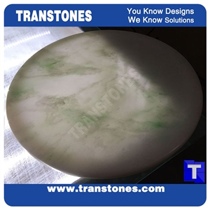 Green Artificial Marble Round Table Tops,Engineered Stone Interior Stone Work Top,Coffee Table Counter Solid Surface Color Csutomized