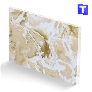 New Material Artificial Golden Sahara Onyx Wall Panel,Floor Tiles Solid Surface Beige Glass Stone for Bar Tops,Reception Table Desk,Hotel Counter Tops Design,Interior Engineered Stone