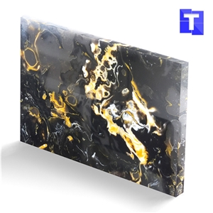 New Material Artificial Nero Portoro Gold Marble Sheet Wall Panel,Floor Tiles Translucent Backlit Slabs for Hotel Countertops,Solid Surface Glass Stone Professional Manufacture