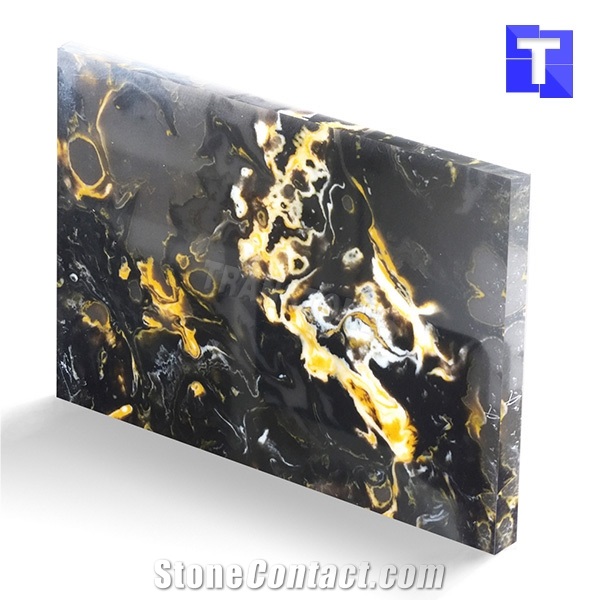 New Material Artificial Nero Portoro Macchia Oro Marble Sheet Wall Panel,Floor Tiles Translucent Backlit Slabs for Hotel Countertops,Solid Surface Glass Stone Professional Manufacture