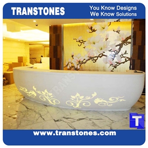 Orange Aritificial Marble Acrylic Stone Work Tops,Office Reception Desk Table Design,Solid Surface Engineered Stone Counter Tops,Solid Surface Transtones Customized