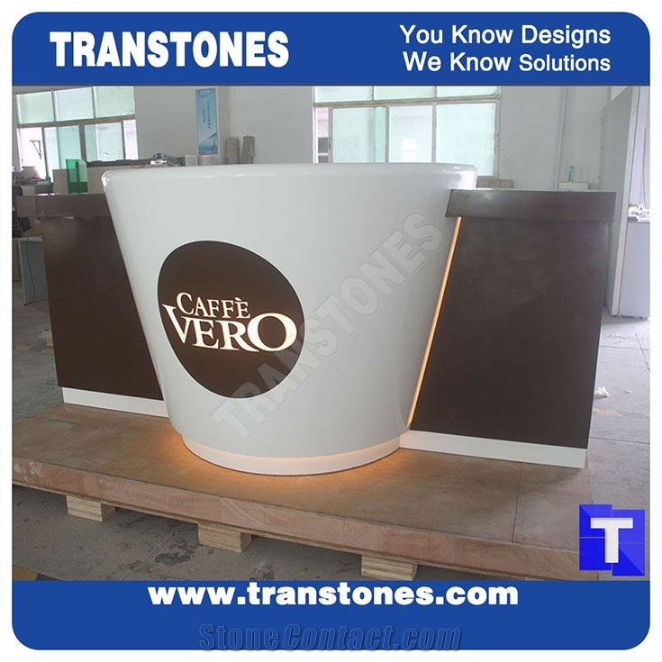 Project Show White Artificial Marble Quartz Stone Coffee Round Desk,Reception Counter Bar Top,Interior Table Stone,Furniture,Solid Surface Work Top
