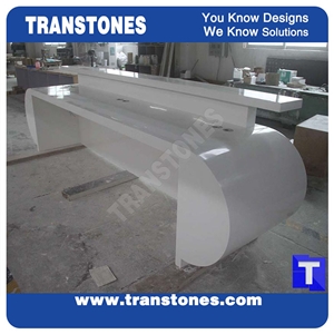 Pure White Led Acrylic Aritificial Marble Stone Work Tops,Office Reception Desk Table Bench Top Design, Engineered Stone Counter Tops,Solid Surface Front Desk for Hotel Project
