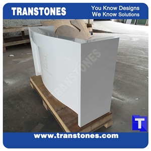 Pure White Quartz Aritificial Marble Acrylic Stone Bar Tops,Office Reception Desk Table Design,Solid Surface Engineered Stone Counter Tops,Solid Surface Transtones Customized