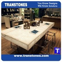 Solid Surface Artificial Bianco Carrara White Marble Panel Reception Desk,Show Table,Translucent Backlit Stone Consulting Counter Top,Engineered Stone Transtones Customzied