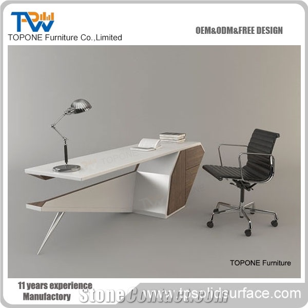 2017 New Design Corian Solid Surface Interior Stone and Wooden Office Table Design with White Artificial Marble Stone Desk Tops, Modern Design Interior Stone Office Table Furniture