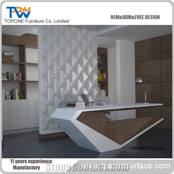 2017 New Design Corian Solid Surface Interior Stone and Wooden Office Table Design with White Artificial Marble Stone Desk Tops, Modern Design Interior Stone Office Table Furniture