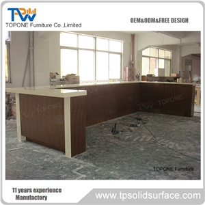 Acrylid Solid Surface Artificial Marble Stone Bar Counter Desk Tops Design Wooden Restaurant Bar Counter, New Design Restaurant Bar Counter Tops with Interior Stone Bar Table Tops Design