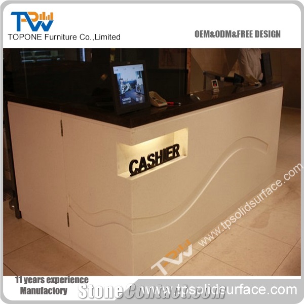 Artificial Marble Stone Cash Service Counter With Black Color