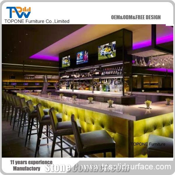 Artificial Marble Stone Cocktail Bar Counter Top with Acrylic Solid Surface Interior Stone Bar Table Tops Design Cocktail Interior Stone Furniture
