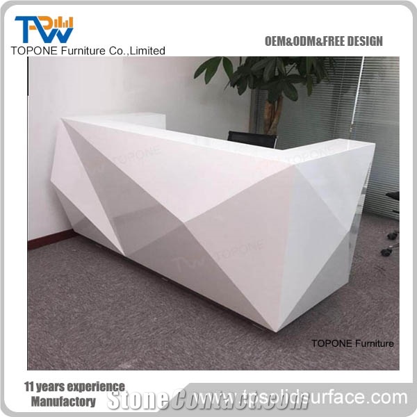 Diamond Design Acrylic Solid Surface Interior Stone Reception Desk Front Table Design, Artificial Marble Stone Interior Stone Office Front Table Desk Design Furniture