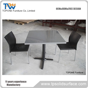 Grey Color Four Seats Square Acrylic Solid Surface Table for Restuarant Furniture, Interior Stone Restaurant Table and Chair Sets for Sale