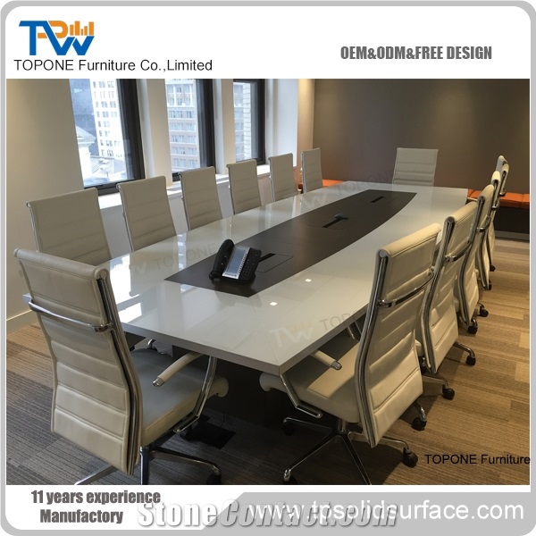 High Gloss Artificial Marble Stone Acrylic Solid Surface Conference Room Table Design, Interior Stone Office Furniture