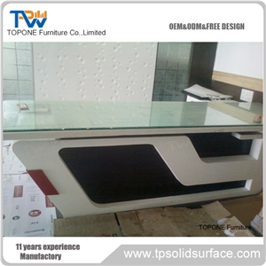 New Design Artificial Marble Stone Front Service Counter with Glass Tops,Acrylic Solid Surface Bank Service Counter Design, Interior Stone Bank Furniture