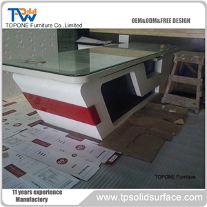 New Design Artificial Marble Stone Front Service Counter with Glass Tops,Acrylic Solid Surface Bank Service Counter Design, Interior Stone Bank Furniture