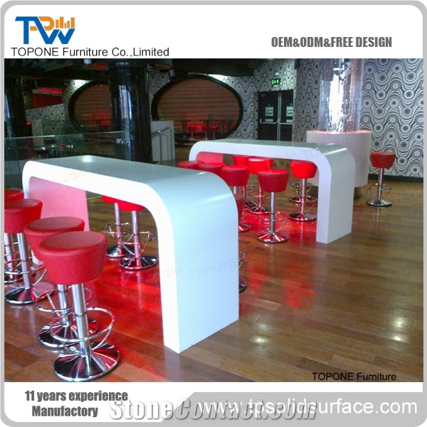 U Shape High Quality Interior Stone Acrylic Solid Surface Bar Tables with Gloss Artificial Marble Stone Table Tops Design Interior Stone Bar Furniture for Sale