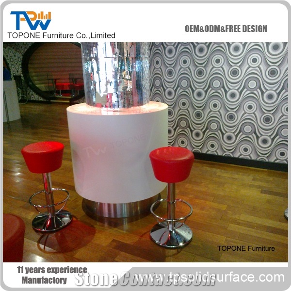 White Artificial Marble Stone Bar Table to Decoration the Pillars, Round Pillars Bar Tables with Acrylic Solid Surface Interior Stone Desk Tops, Interior Stone Table Tops Bar Furniture
