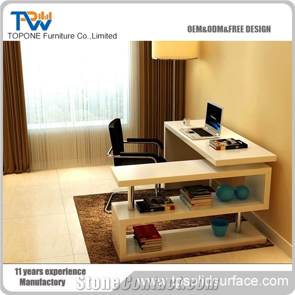 White Artificial Stone Marble Office Ceo Work Table Sets,Engineered Stone Solid Surface Work Reception Desk Interior Stone Design Acrylic Furniture, Customized Free Designs