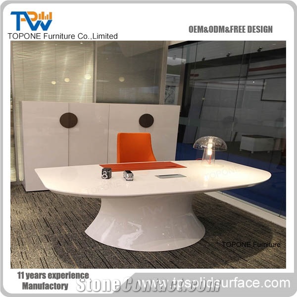 White Color Luxury Artificial Marble Stone Office Executive Table Tops Design,Interior Stone Office Acrylic Solid Surface Table Tops Furniture for Sale