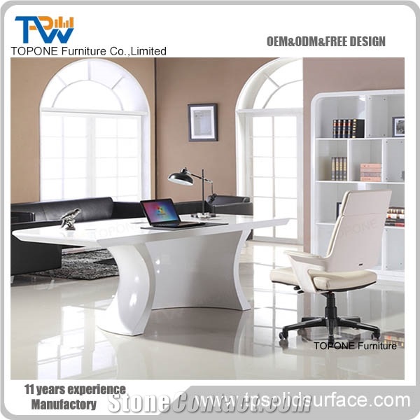 White Color Luxury Artificial Marble Stone Office Executive Table Tops Design,Interior Stone Office Acrylic Solid Surface Table Tops Furniture for Sale