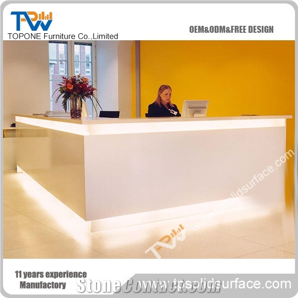 White Solid Surface Interior Furniture Office Reception Desk Design, Office Interior Artificial Marble Stone Reception Counter Design for Sale