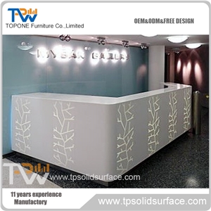 White Solid Surface Interior Furniture Office Reception Desk Design, Office Interior Artificial Marble Stone Reception Counter Design for Sale