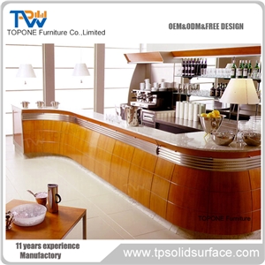 Wooden Bar Counter with Acrylic Solid Surface Artificial Marble Stone Bar Table Tops, Interior Stone Bar Counter Desk Tops Design for Sale