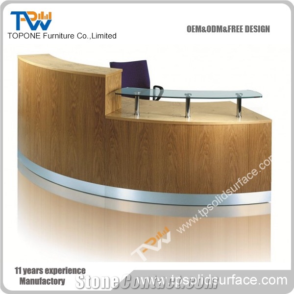 Wooden Office Reception Counter with Artificial Marble Stone Reception Desk Tops Design Interior Stone Office Furniture for Sale