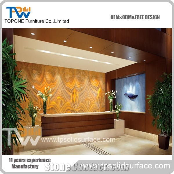 Wooden Office Reception Counter with Artificial Marble Stone Reception Desk Tops Design Interior Stone Office Furniture for Sale