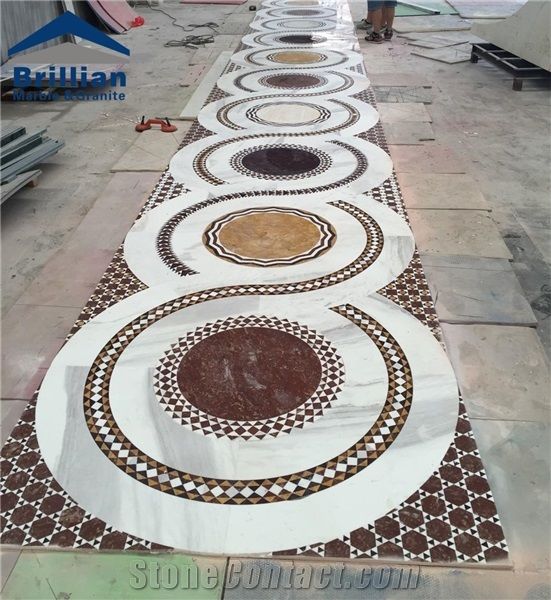 White Marble Iberica Water Jet Waterjet Decorative Patterns Round