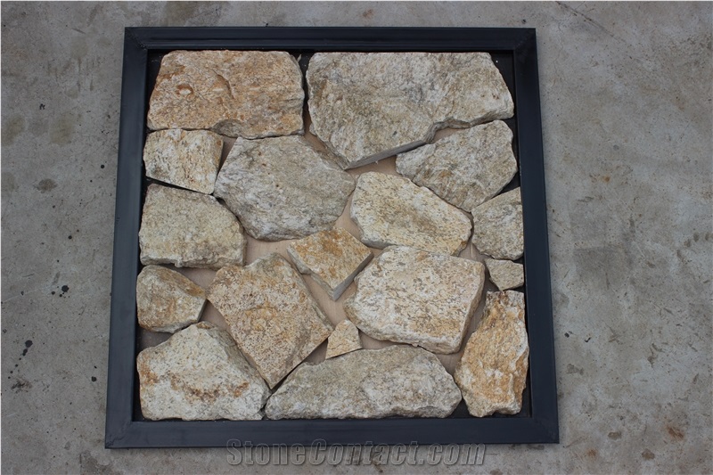 Beige Flag Stone, Natrual Stone, Quartz Flag Stone, Crazy Paving, Random Paving, Park Stone