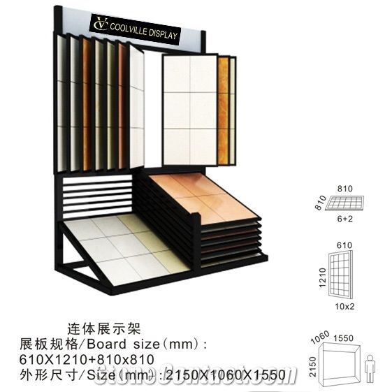 Black-Granite Wholesale Display Stand Racks Crema-Marfil Flooring China Display Stand Racks Mosaic Tile Display Panel Exhibition Grey-Marble Hanging Displays
