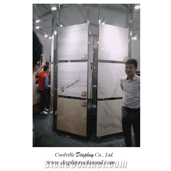 Mosaic China Display Stands Slate Custom Slab Metal Racks Black-Marble Showroom Sliding Display Tower for Travertine Marble