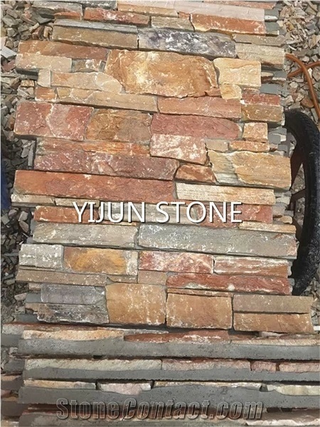 Gold Yellow Split Face Slate Culture Stone,Natural Stone Veneer,Yellow Z Clad Stacked Stone,Fireplace Stone Cladding,Outdoor Stone Wall Panel,Porches Ledger Panels
