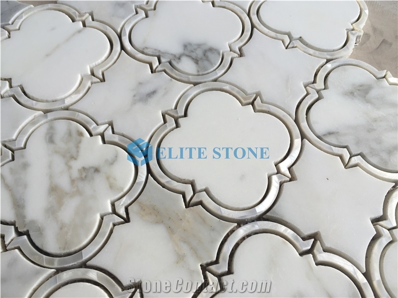 Calacatta Gold Marble Mosaic Tile Mix Pearl Shell Lantern Design Mosaic