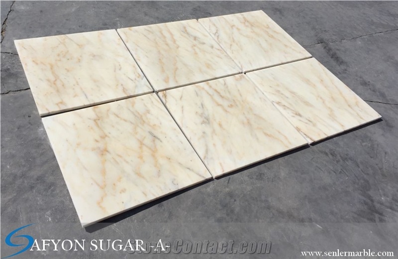 Afyon Sugar Marble Tiles, White Marble, Afyon Marble, Turkish White Sugar, Polished Afyon Sugar, Gold Veins