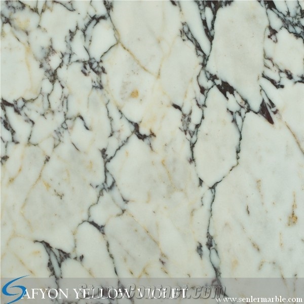 Afyon Yellow Violet, Afyon Violet, Turkish Afyon Violet, Purle Veins, Yellow Veins, White Marble, Paonazetto Marble, Polished Afyon Violet