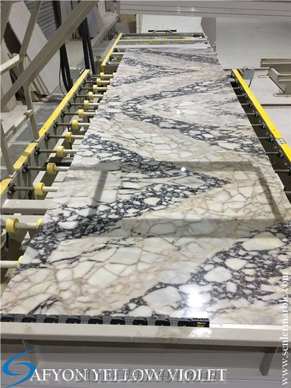 Afyon Yellow Violet, Afyon Violet, Turkish Afyon Violet, Purle Veins, Yellow Veins, White Marble, Paonazetto Marble, Polished Afyon Violet