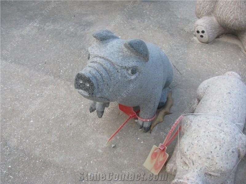 Whte Granite Happy Pigs Sculpture