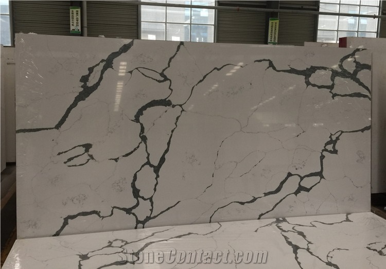 Carrara and Calacatta Marble Color White Veins Grey Quartz Stone,Quartz Slab