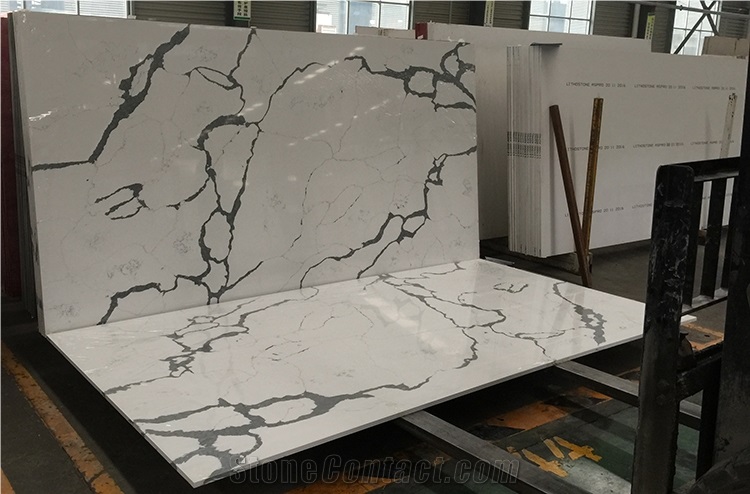 Europe Market Popular White Marble Vein Marble Look Quartz Stone