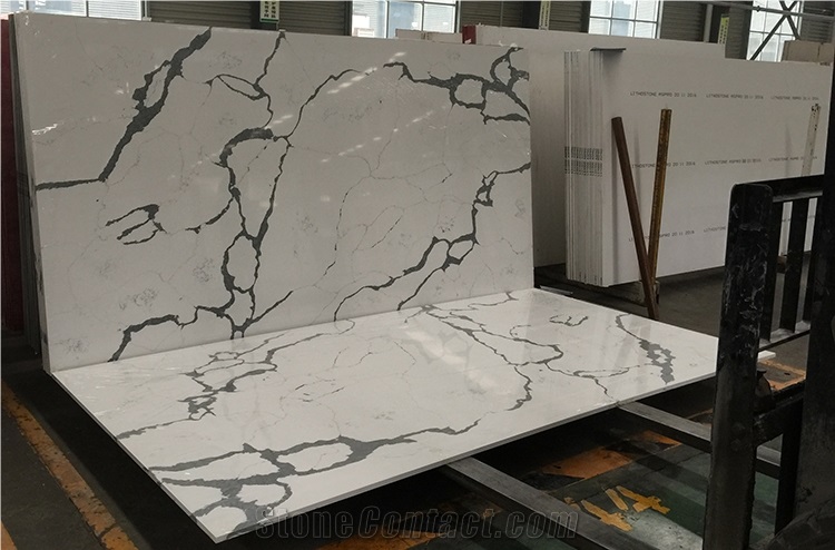 White Veins Grey Engineered Quartz Stone from China