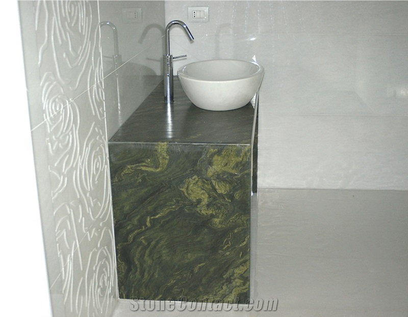 Verde Fantastico Quartzite Custom, Vanity Top For Vessel Sink
