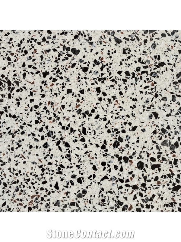 Aq108 Terrazzo Tile White Background with Black Terrazzo Chips