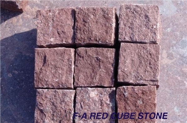 Aliaga Red Basalt Cube Stone, Pavers