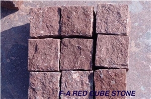 Aliaga Red Basalt Cube Stone, Pavers