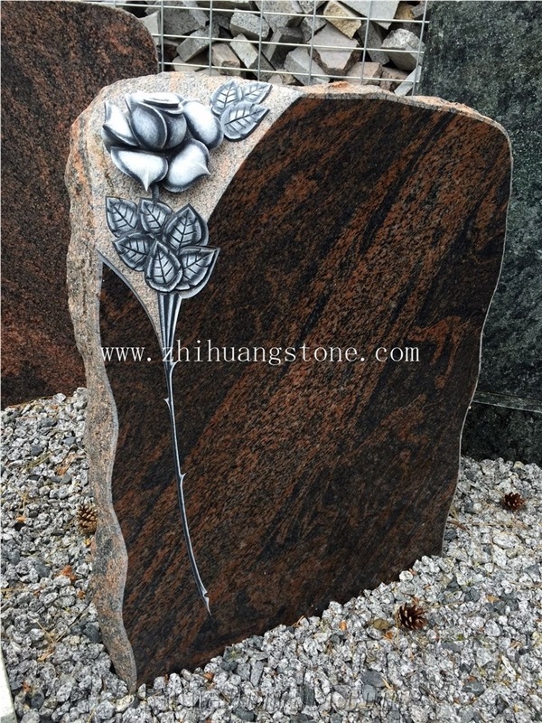 Aurora Granite Rose Carving Headstone Single Monument