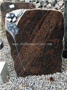 Aurora Granite Rose Carving Headstone Single Monument