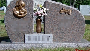 Cheap Price Unique Design with Copper Staue Dakota Mahogany Granite Tombstone Design/ Western Style Monuments/ Upright Monument/ Headstones/ Western Style Tombstones