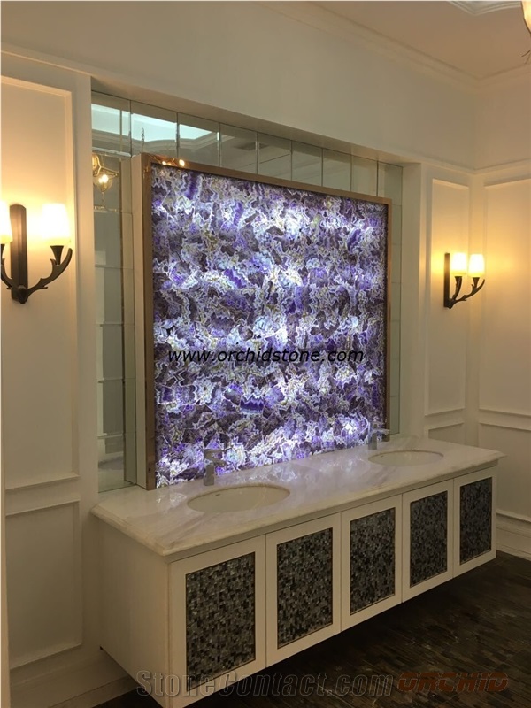 Amethyst Semi Precious Stone Backlit Slabs & Tiles,Flooring Paver,Lilac Gemstone Translucent Slabs & Tiles,Work Tops,Vanity Tops,Countertops,Island Tops,Luxury Material for Hotel Wall and Flooring